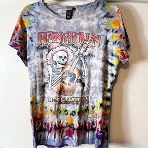 SKULL Hangtown CA Music Festival TYE DYE T-SHIRT SZM Festival hippie/Goth EUC